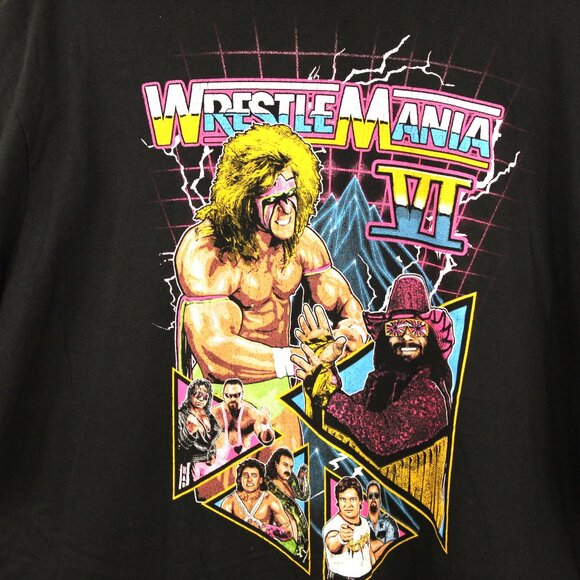 WWE Men T-Shirt XL Black Wrestlemania IV Ultimate Warrior Randy Macho Man Savage - Picture 2 of 4
